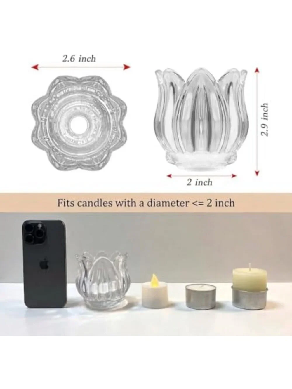 Set of 6 Clear Glass Tulip Votive Candle Holders for Weddings, Parties & Décor